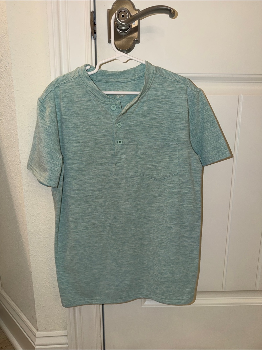 Kids' Heathered Teal Short-Sleeve Henley Polo